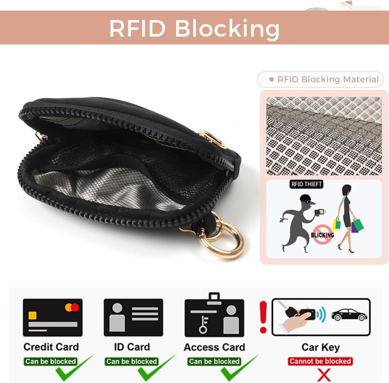 JEEBURYEE Wristlet Keychain Wallets for Women RFID Blocking Credit Card Holder Small Zipper Coin Purse Change Pouch with ID Window and Detachable Wrist Strap Dark Purple - Image 4